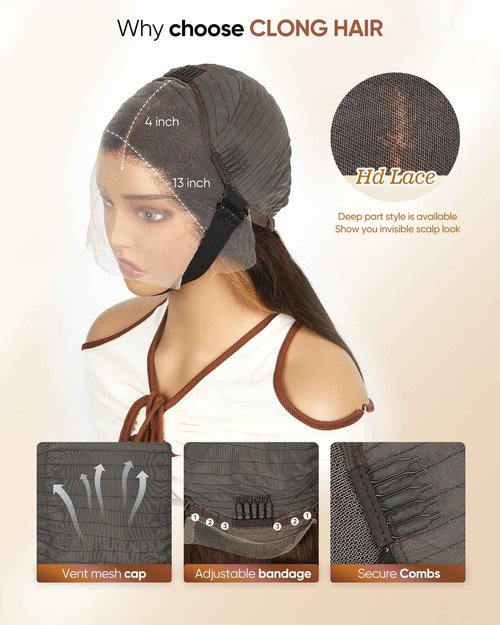 CLong Highlight Ombre Lace Front Wig Human Hair, 13x4 Straight 4/27 Honey Blonde HD Lace Front Wig Pre Plucked 200% Density Colored Lace Front Wigs for Black Women 22Inch