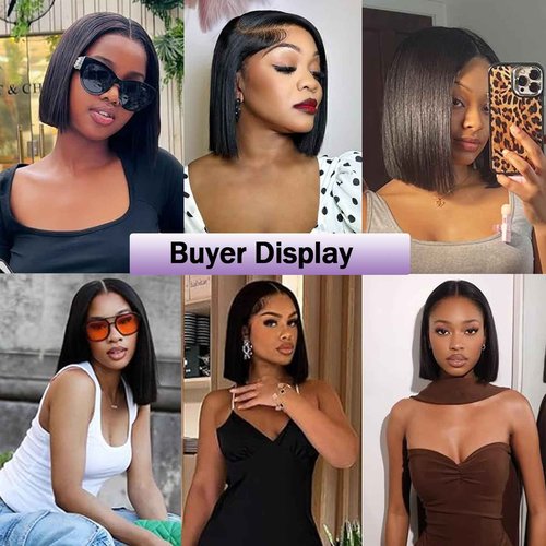 Bob Wig Human Hair 13x6 Frontal Lace Wig Short Straight HD Transparent Lace Front Bob Wigs for Black Women Human Hair Glueless Pre Plucked Hairline with Baby Hair 200% Density Natural Color 16 Inch