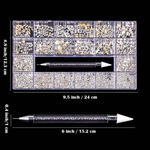 Nail Art Rhinestones, Nail Gems and Rhinestones Kit with Wax Pencil Flatback AB Rhinestones for Nails, Crafts, Makeup, Face, Clothes, Shoes