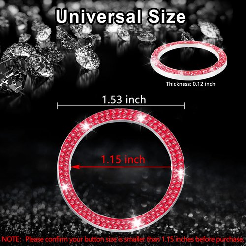 LivTee 2 PCS Crystal Double Rhinestone Car Engine Start Stop Decoration Ring, Bling Car Interior Accessories for Women, Push to Start Button Cover Sticker, Automotive Decals, Red
