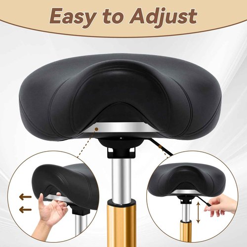 Saddle Stool with Wheels Ergonomic - Thick Wide Saddle Cushion, Healthy Posture No Pain, Easy to Adjust, Smooth Rolling No Creaky Noises, Rolling Swivel Saddle Stool Chair for Salon Massage (Black)