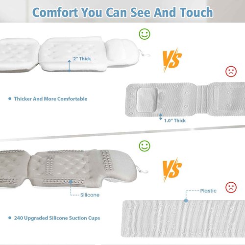 Luxury Full Body Bath Pillow for Bathtub, Bath Pillows for Tub with Mesh Laundry Bag, Cushion for Bathtub Headrest Neck Back Support - 5D Air Mesh & Quick Drying | White 63" x 16"