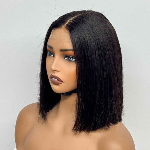 sedittyhair Double Drawn 280 Density Real 2x6 HD Lace Closure Human Hair Wig for Black Women Pre Plucked Middle Part Vietnamese Hair Bob Bone Straight Wig Natural Color 10 inches