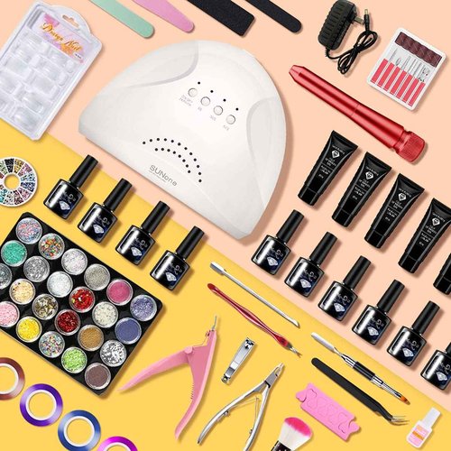 MeiBoes Gel Nail Polish Kit for Women with 6 Colors Extension Poly Nail Gel set, 48W UV Lamp, 12pcs nail polish set with Base Coat and Top coat,Professional Manicure Tool for Home DIY Salon