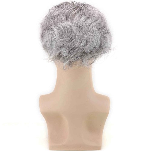 Dreambeauty Human Hair Toupee for Men 10x8 inch, European Human Hair Lace Front Natural Hairline Hair Pieces 0.08mm Thin Skin PU V-looped Men's Hair Replacement System (20% #1B Color Mixed 80% Grey Synthetic Hair)