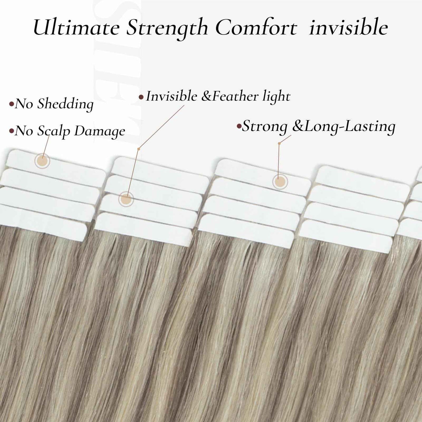 Hyssiet Tape in Hair Extensions Human Hair, 20pcs 50g 14 Inch Ash Blonde Highlighted Bleach Blonde Human Hair Tape in Extensions, Invisible Silky Straight Tape in Hair,Natural Thick Real Human Hair