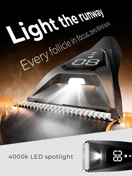 Lijecozy Men's Body Trimmer with Wireless Charging & LED Display, Ceramic Blade Electric Shaver for Pubic Hair, Waterproof with 3 Combs