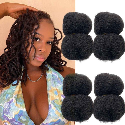 Tight Afro Kinky Human Hair for Dreadlocks,Ideal for Making Locs,Repair Extensions,Twist or Braids 4 Bundles/Package Natural Black #1B 8inch