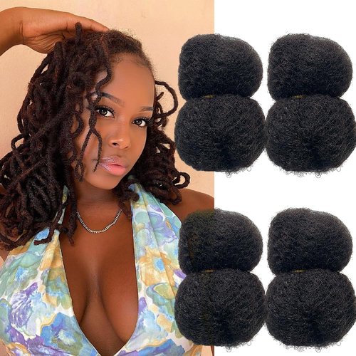 Tight Afro Kinky Human Hair for Dreadlocks,Ideal for Making Locs,Repair Extensions,Twist or Braids 4 Bundles/Package Natural Black #1B 12inch