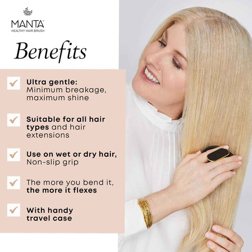 Manta Mirror Anti-Breakage Hairbrush – Travel Brush for Women, Gentle Wet & Dry Detangling Brush with Scalp Massager, Blue