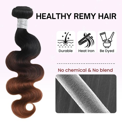 ANMETAN T1B/2/30 Chestnut Brown 3 Tone Ombre Color Human Hair 3 Bundles Thick Bundle Wavy Keep Soft after Washes 10/12/14 Inch