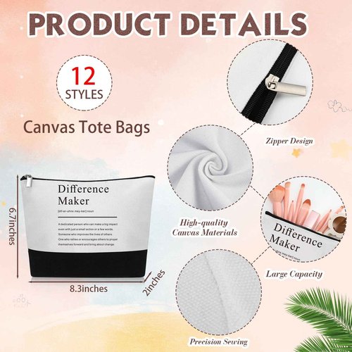 Paterr 24 Pcs Difference Maker Appreciation Gifts Bulk for Women 12 Difference Maker Tote Bag for Christmas Staff Team 12 Makeup Bags for Leader Mentor Manager Medical Assistant Week Gifts for Women