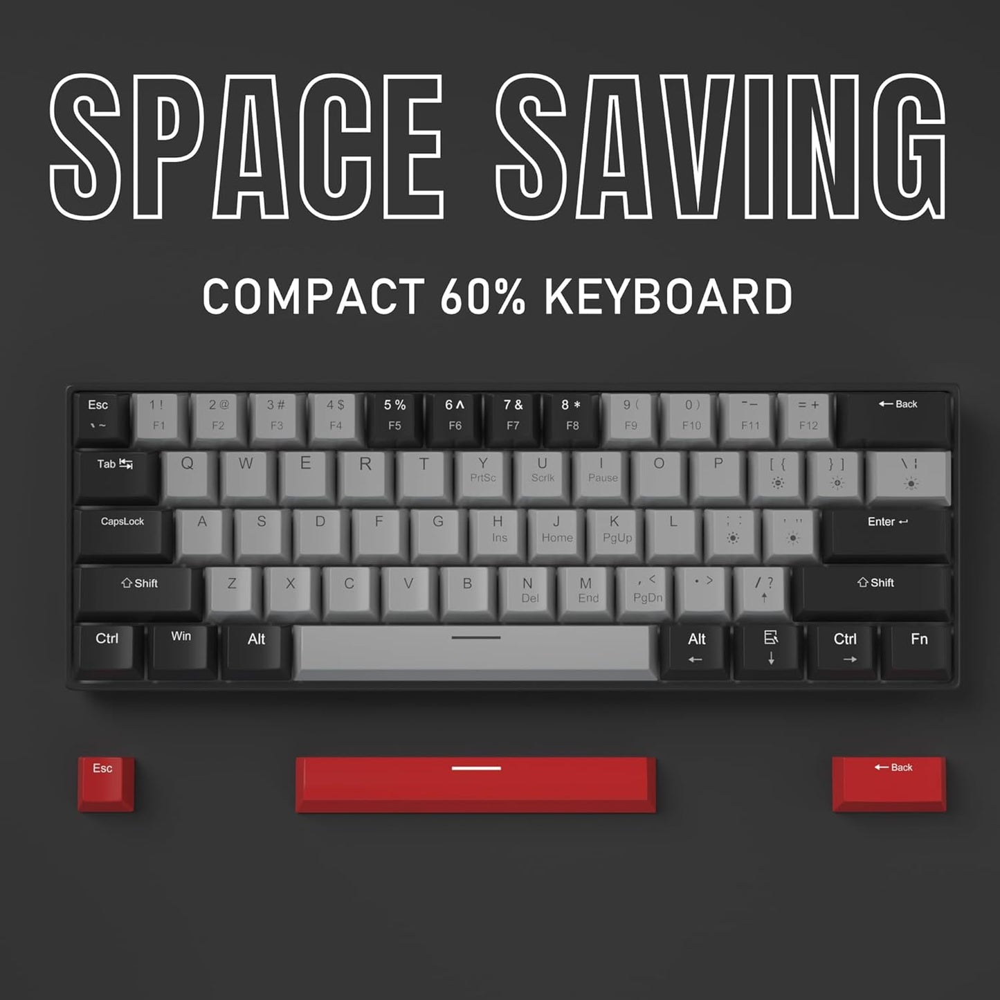 60% Mechanical Gaming Keyboard, White Gaming Keyboard with Red Switches, Detachable Type-C Cable Mini Keyboard with Blue LED Light for/PC/Laptop