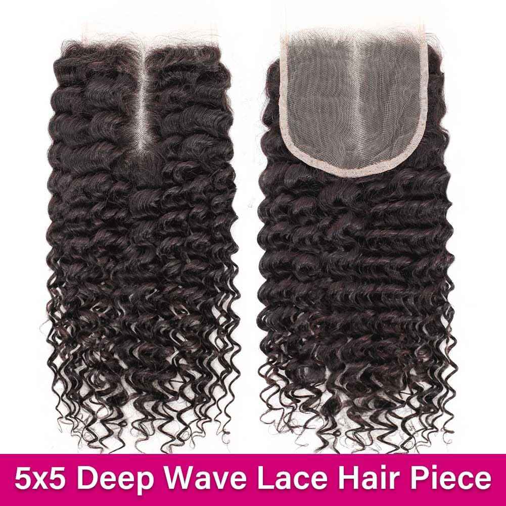 Omswet Skinlike HD Lace 5x5 Closure Human Hair Deep Wave Human Hair Closures for Black Women 12A Virgin Hair Pre Plucked Hairline Small Knots Invisible HD Lace Curly Closure 20 Inch
