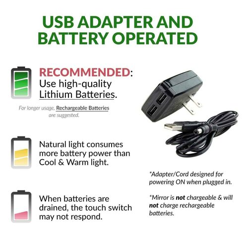 Ovente Lighted Makeup Mirror Tabletop 7.5'' 360 Degree Double Sided Spinning 1X 10X Round Magnifier, LED with Dimmer Switch, Acrylic Edge, Battery & USB Adapter Operated, Polished Chrome MKT75CH1X10X