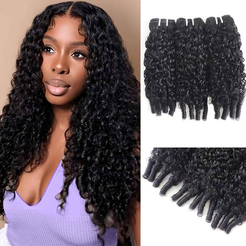 Muzkala Burmese Curly Bundles Human Hair Water Wave Human Hair 100% Unprocessed Brazilian Virgin Remy Hair Bundles Quick Weave for Women Natural Black (Burmese Curly Natural Black, 16 16 16 Inch)