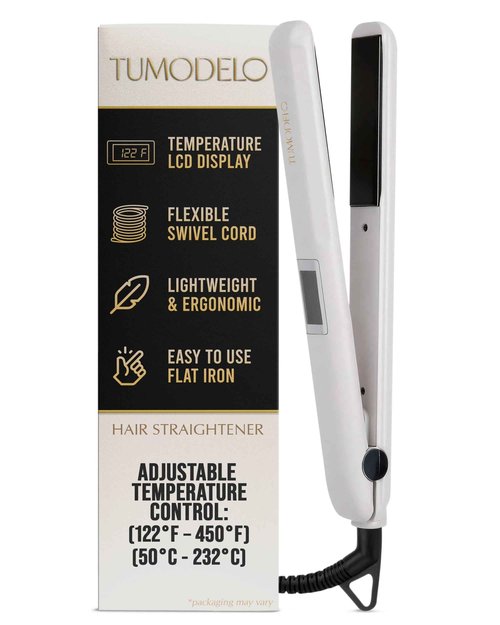TuModelo Professional Hair Straightener – Ceramic Tourmaline Technology for Sleek & Curly Styles, Fast Heat-Up, Adjustable Temperature Professional Flat Iron, 1" Inch