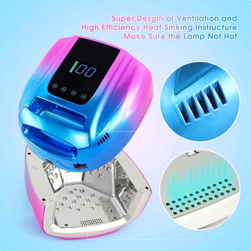 Professional Rechargeable 96W UV LED Portable Cordless UV Light for Nail Lamp Machine with Metal Base, Auto Sensor and 4 Timer Settings, Salon Quality UV Nail Light(Blue&Purple)