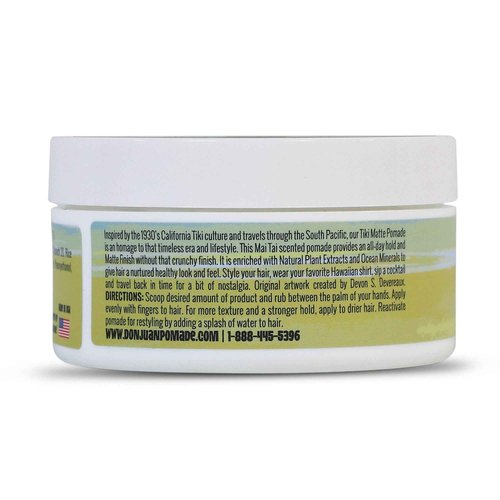 Don Juan Tiki Matte Pomade | Water Based | High Hold | Matte Finish | Natural Plant Extracts and Ocean Minerals | Mai Tai Tropical Scent, 4oz Pack of 3