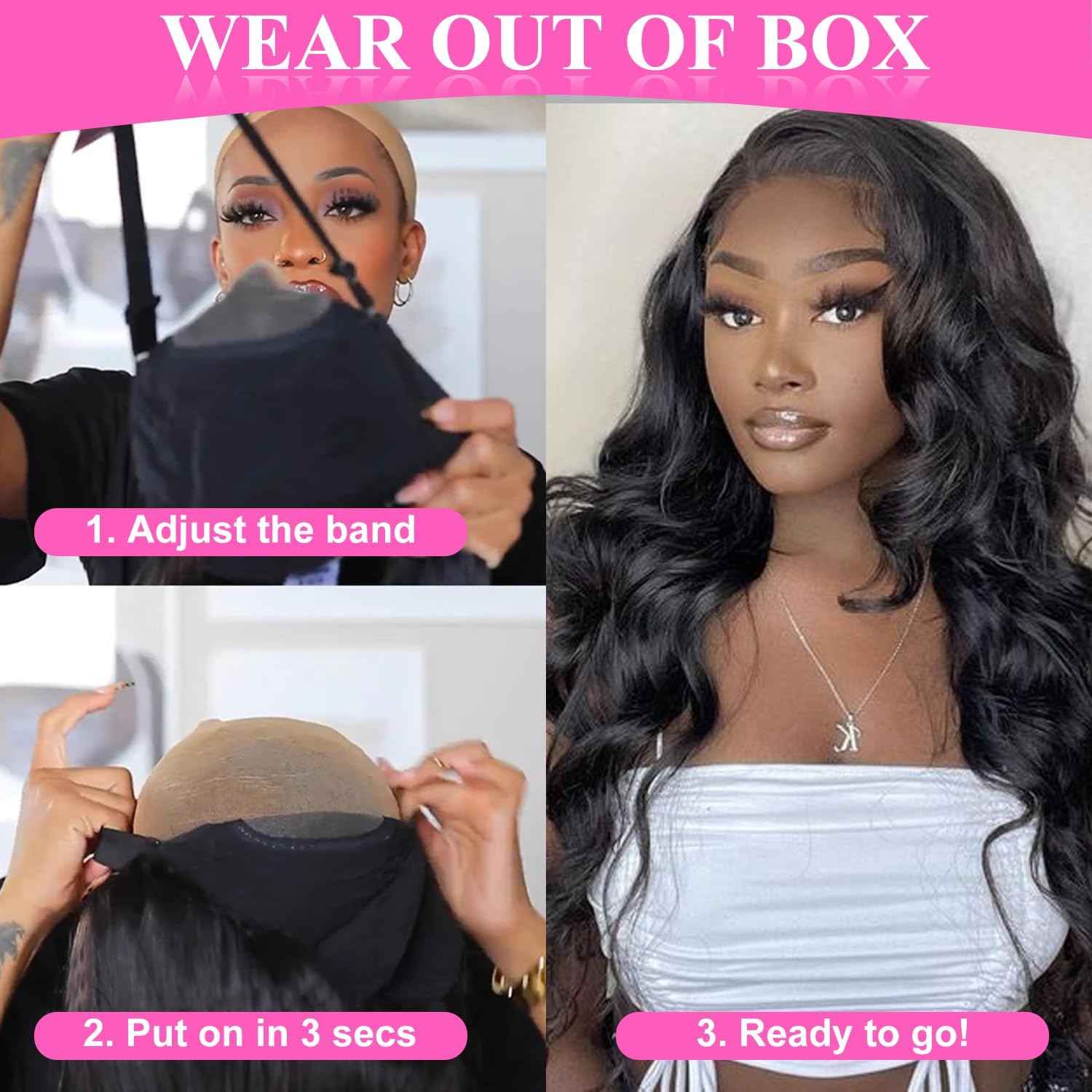 Ghaadd 28 Inch 13x6 Glueless Wigs Human Hair Pre Plucked Pre Cut 200% Density Wear and Go Glueless Wig HD Body Wave Lace Front Wigs Human Hair for Women Frontal with Baby Hair