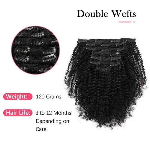 Sassina Real Remy Afro Coily Clip In Human Hair Extensions unprocessed 4B 4C Afro Kinky Curly Clip ins For African Americans Black Women 120 Grams 7 Pieces With 17 Clips 4AC 16 Inch