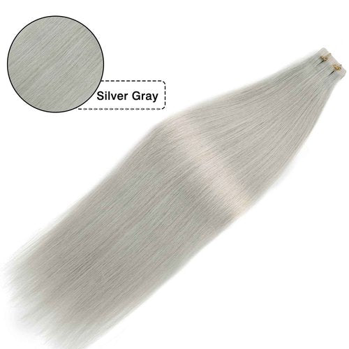 Sassina Tape in Hair Extensions Human Hair Invisible Seamless Skin Weft Human Hair Tape in Extensions Silver Gray Double Side Reusable Human Hair Extensions 14 Inch 50 Gram 20pcs
