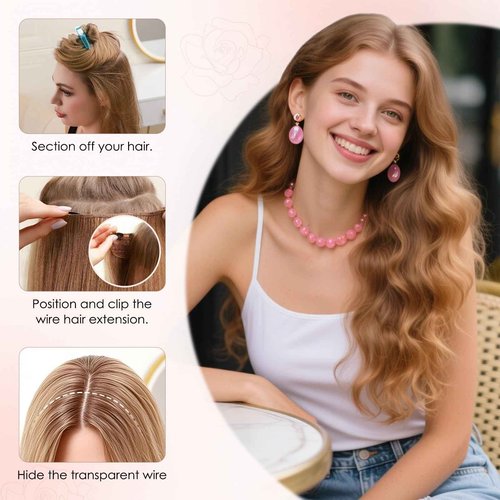S-noilite Halo Hair Extension Invisible Wire in Real Remy Human Hair Extensions with Clips Adjustable Hidden Wire in Hair Extension for Women 20 inch Medium Brown