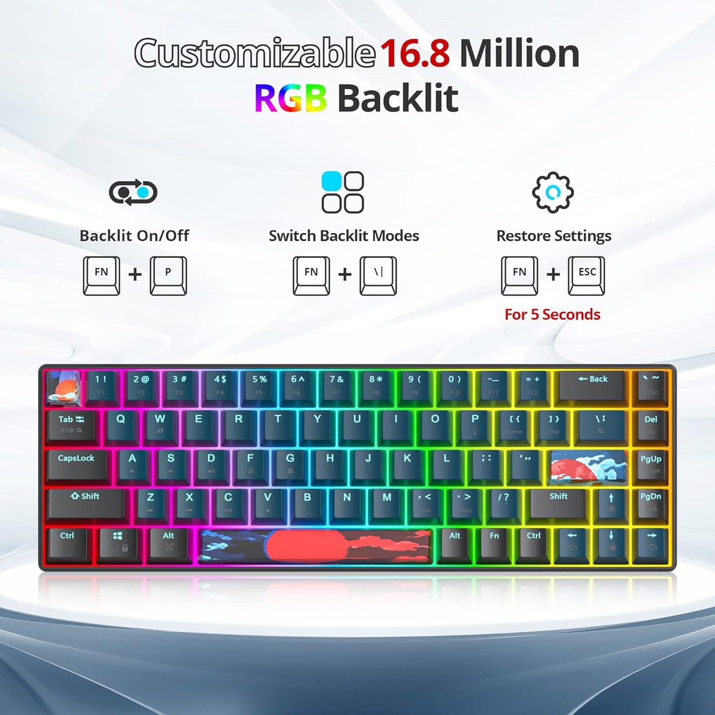 60 Percent Gaming Keyboard Portable 61 Keys Mechanical Keyboard Compact Wired Keyboard RGB Backlit for PC Laptop Gamer(61 Blue/Blue Switch)