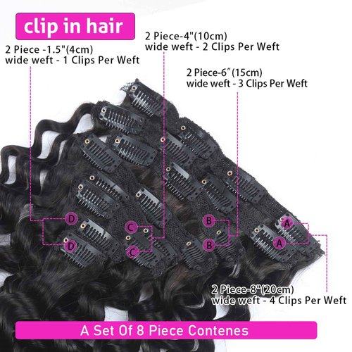 Curly Clip in Hair Extensions Real Human Hair 18inch 120g Invisible & Seamless 100% Brazilian Remy Human Extension Deep Wave Clip ins Extensions Double Weft 8 PCS with 20 Clips Natural Black