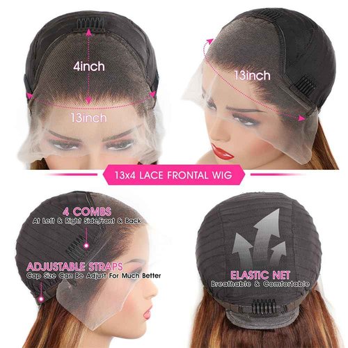 SIFULAN 13x4 Honey Blonde Lace Front Wig Human Hair 180 Density 18 Inch Highlight Ombre Straight HD Transparent Lace Pre Plucked Human Hair Wigs for Women P4/27 Color