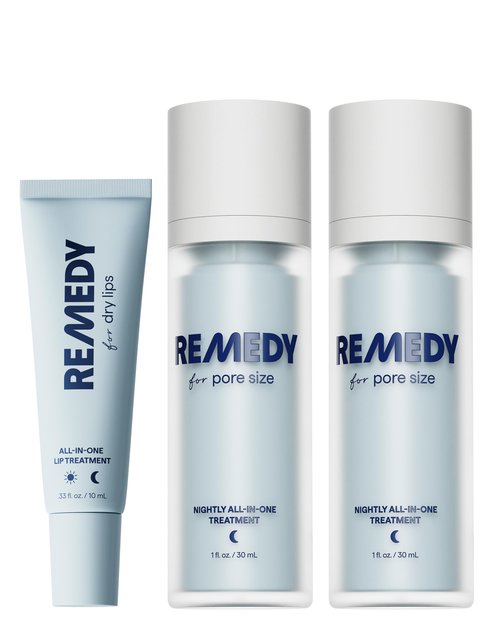 Dr. Shah's Dermatologist Bundle: 2x Remedy for Pore Size with Retinol, BHA Salicylic Acid & Niacinamide for Large Pores + 1x Remedy for Dry Lips with Ceramides, Peptides & Dimethicone for Cracked Lips