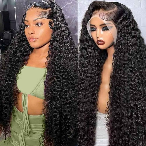 Ylubbiuv Deep Wave Lace Front Wigs Human Hair 13x6 HD Lace 200% Density Pre Plucked Deep Wave Frontal Wig Deep Curly Wig for Women 28 Inch