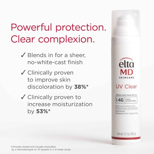 EltaMD UV Clear Face Sunscreen SPF 46, Oil Free Sunscreen with Zinc Oxide, Dermatologist Recommended, For Acne-Prone Sensitive Skin, 3.7 oz