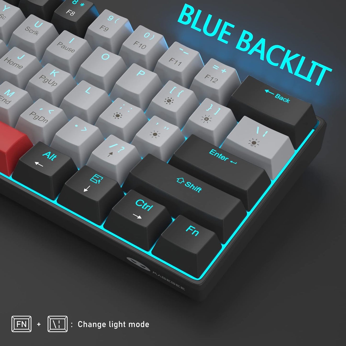 60% Mechanical Gaming Keyboard, White Gaming Keyboard with Red Switches, Detachable Type-C Cable Mini Keyboard with Blue LED Light for/PC/Laptop