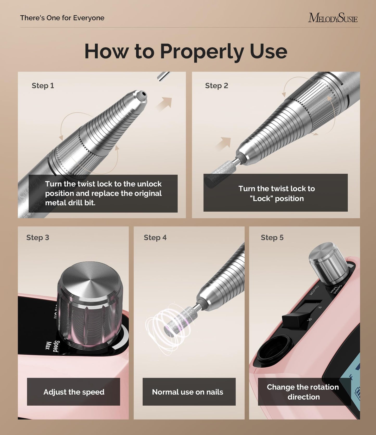 MelodySusie Entry-Level Clip-On Cordless Nail Drill, SC320D 30000RPM Essential E-File with LCD Display for Manicure Shaping & Gel Removal, Perfect for Training, Nail Art Practice & Home Use