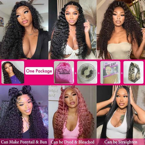 SOSATISFY Deep Wave Lace Front Wigs Human Hair 4x4 HD Transparent Lace Closure Wigs Glueless 180% Density Human Hair Wigs for Black Women Pre Plucked with Baby Natural Hairline (20 inch)