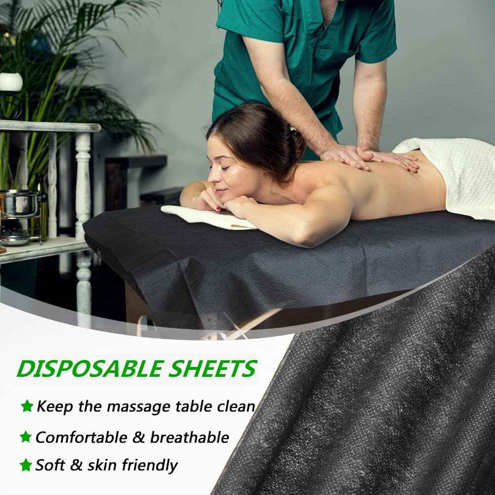 20 Pieces Tattoo Bed Covers Disposable Drape Sheets Black 40 x 90 inches Thick Massage Table Cover Waterproof for Tattoo Chair Cleaning Supplies, Medical, Soft Non Woven Fabric and Ink-proof Poly