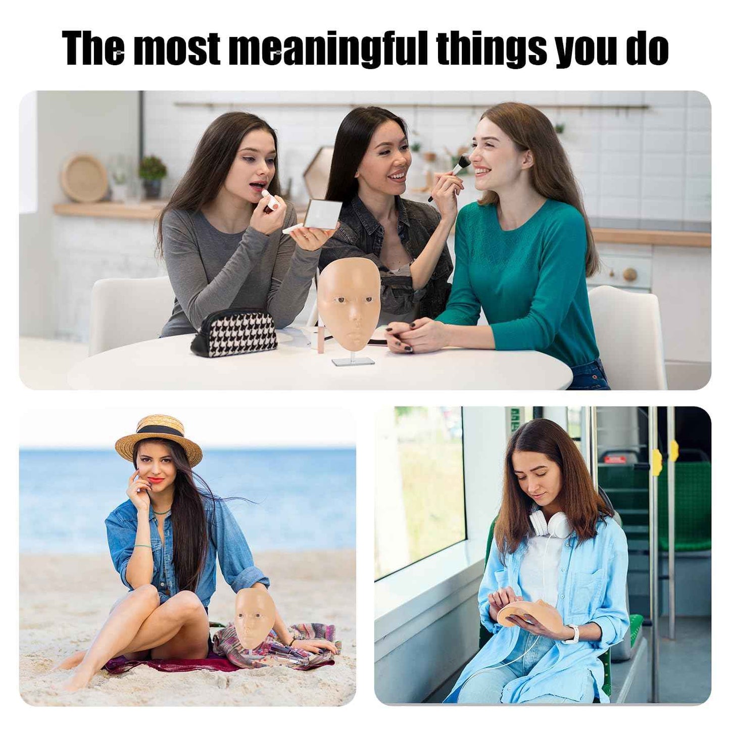 Glinexa 5D Makeup Practice Face – Reusable Silicone Mannequin Head with Wigs and Complete Makeup Kit, Perfect for Beginner Training and Beauty School