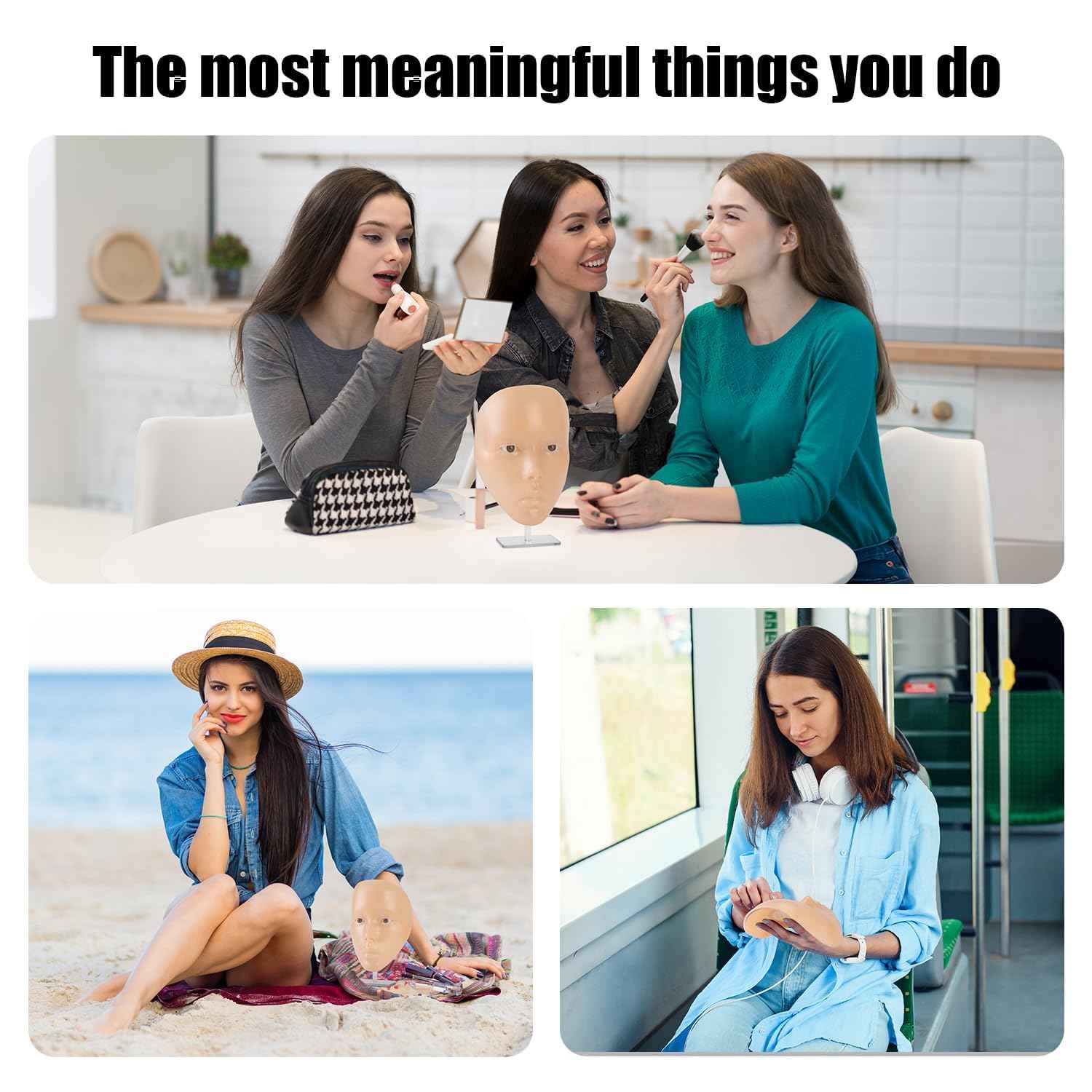 Glinexa 5D Makeup Practice Face – Reusable Silicone Mannequin Head with Wigs and Complete Makeup Kit, Perfect for Beginner Training and Beauty School