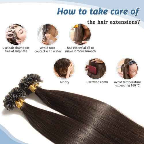 Benehair U Tip Hair Extensions Real Human Hair #2 Dark Brown Straight 20 Inch Keratin Hair Extensions Hot Fusion for Women 100 Strands Pre Bonded Silky Invisible Remy Human Hair 50g