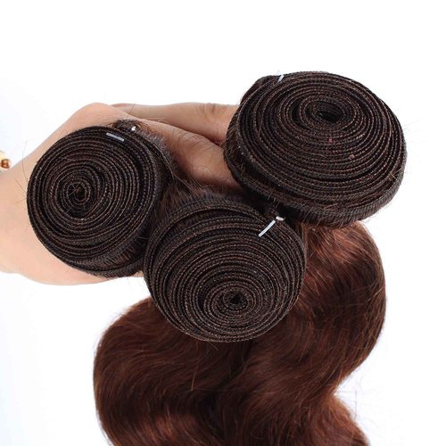 QXRM Body Wave Bundles Human Hair - 12A Brazilian Virgin Human Hair Bundle Double Weft Weave 100G Unprocessed Weave Medium Brown Body Wave (4#, 12 14 16)