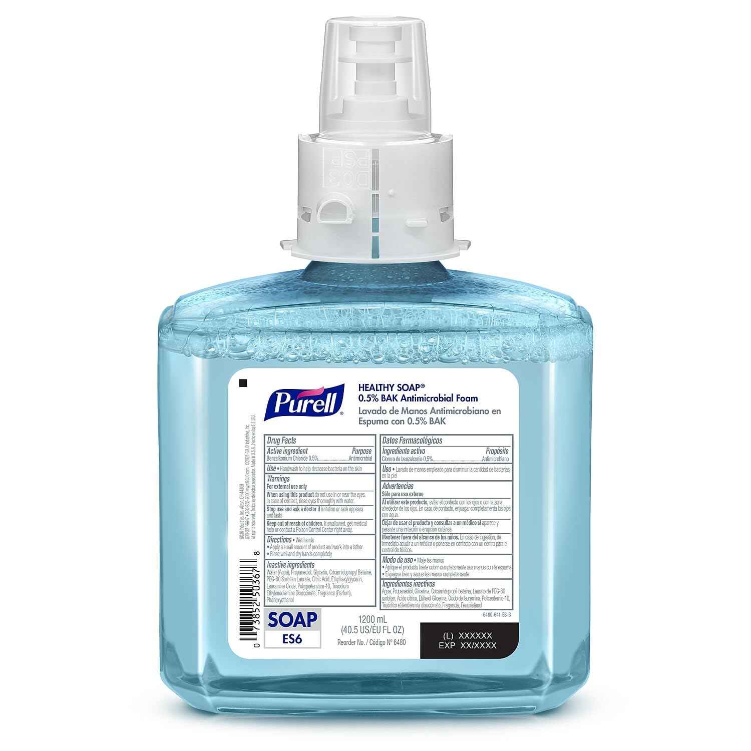PURELL Brand HEALTHY SOAP 0.5% BAK Antimicrobial Foam, Lightly Fragranced, 1200 mL Refill for PURELL ES6 Automatic Soap Dispenser (Pack of 2) - 6480-02 - Manufactured by GOJO, Inc.
