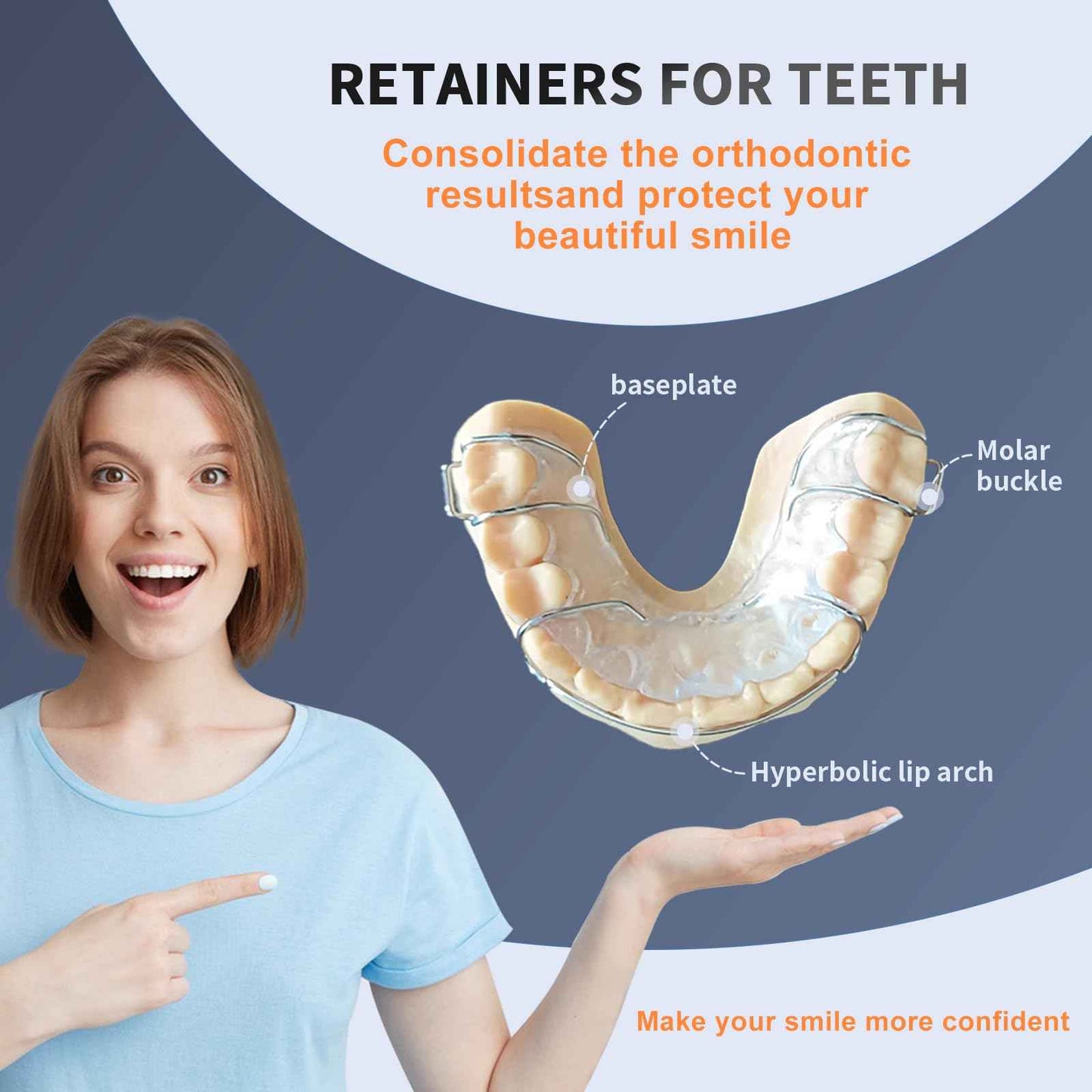 2 Hawley Retainer for Custom Teeth Retention, Custom-Fit Two Retainers for Upper and Lower Teeth - Comfortable and Durable