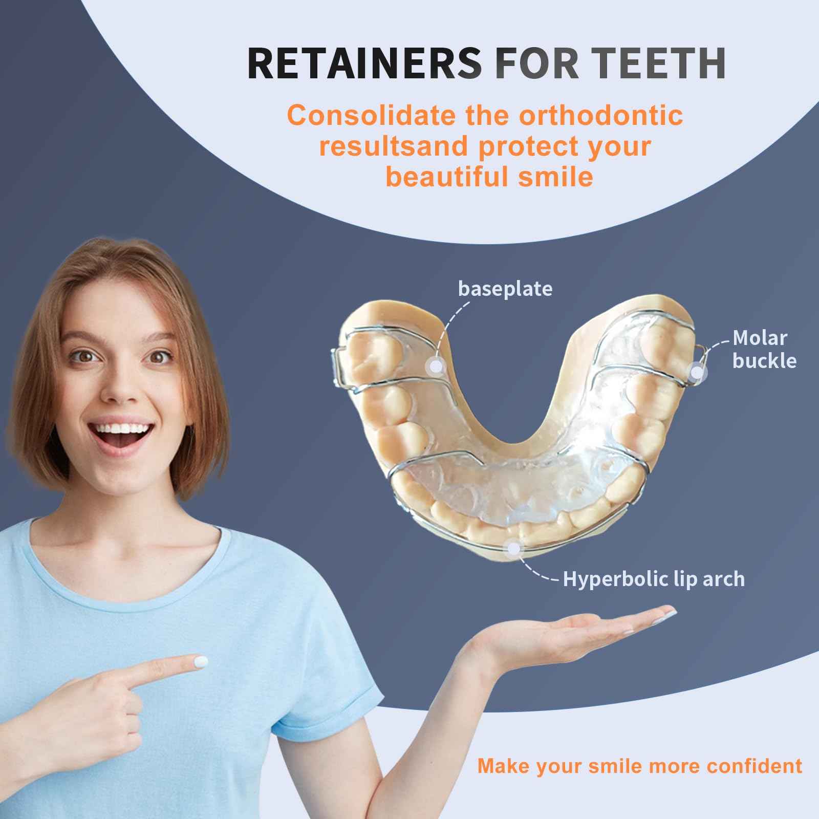 2 Hawley Retainer for Custom Teeth Retention, Custom-Fit Two Retainers for Upper and Lower Teeth - Comfortable and Durable