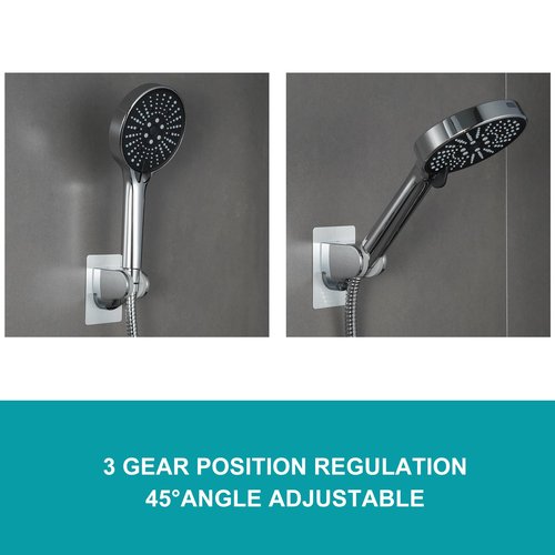 GwernKB Shower Head Holder Strong Adhesive No Drilling Wall Mount Adjustable Handheld Showerhead Bracket for RV Kids Bathroom Shower,Fix Firmly and Use Conveniently (Silver, 1)