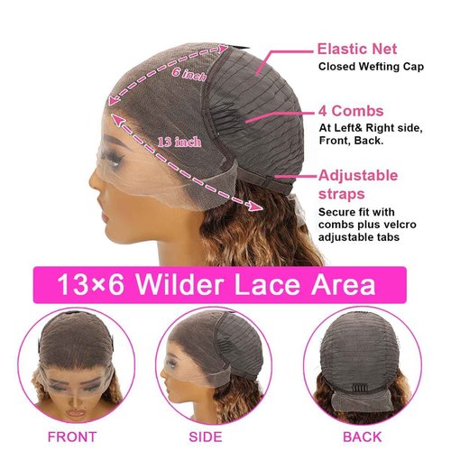 PXTPXT 30 Inch Honey Blonde Highlight Ombre Lace Front Wig Human Hair 200% Density 13x6 HD Deep Wave Curly Wig Pre Plucked with Baby Hair