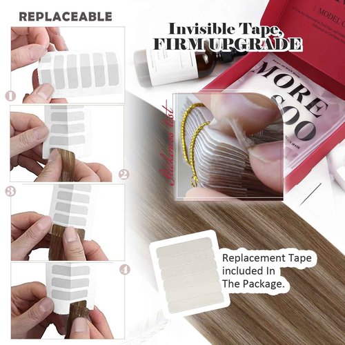 Moresoo Tape in Hair Extensions Real Human Hair Brown Hair Extensions Tape in Extensions Balayage Brown and Blonde Remy Glue in Extensions Straight Silky Hair 40Pcs 100g 18 Inch