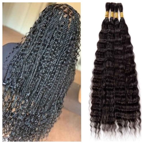 Wet and Wavy Human Braiding Hair No Weft Super Wavy Bulk Human Hair For Boho Braids 100g (1Pack-4PCS) 100% Virgin Human Hair Super French Micro Braiding Bohemian Braids (Super Wavy（#1B), 22 Inch)
