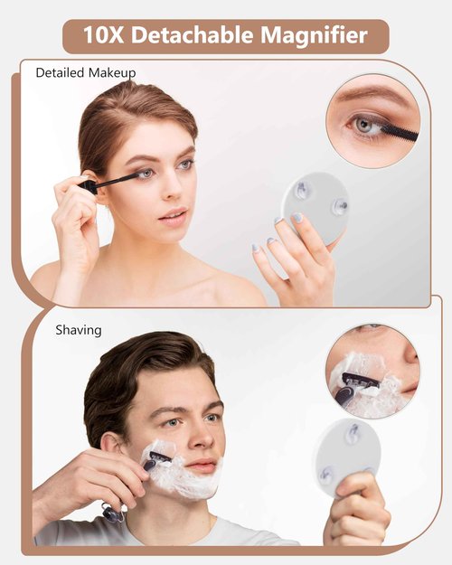 Star Vision 2-in-1 Large Lighted Hollywood Mirror & Glass Jewelry Organizer, 3 Color Tones & Dimmable Light, 2-Layer Drawers, Luxury Crystal Diamond Effect Surface, Includes a 10X Magnification Mirror