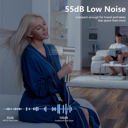 Hair Dryer, 240000 RPM High-Speed Ionic Blow Dryer, 3 Temps/2 Speeds, Lightweight, Low Noise, with Magnetic Diffuser & Nozzle, Thermo-Control for Home Travel Salon, Silver